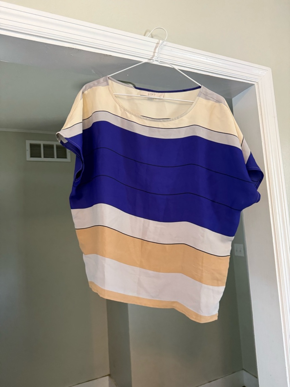 LOFT Bold Blue and Cream Striped Short-Sleeve Top